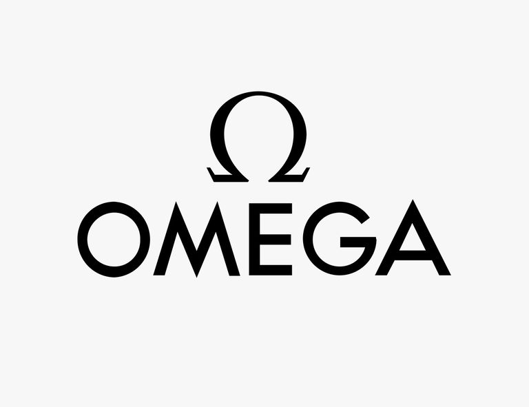 Omega logo mounted on a white background.
