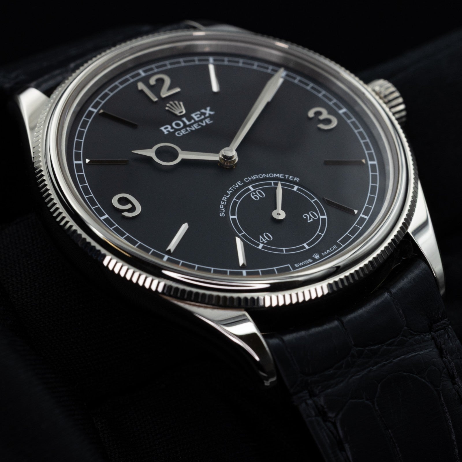 ゴスペルデリート Rolex 1908 White Gold Ref. 52509 BNIB Full Set Black Dial - Rocky